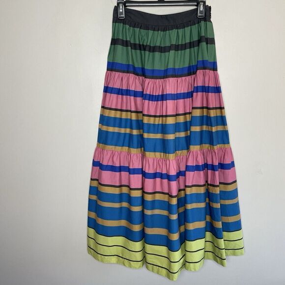 STAUD Dresses & Skirts - STAUD Sea Skirt Womens 4 Formentera Stripe Midi A-Line Cotton Blend Side Zip